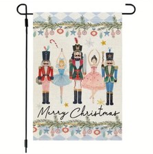 Charming Nutcracker Merry Christmas Garden Flag - 12inx18in Double-Sided Burlap