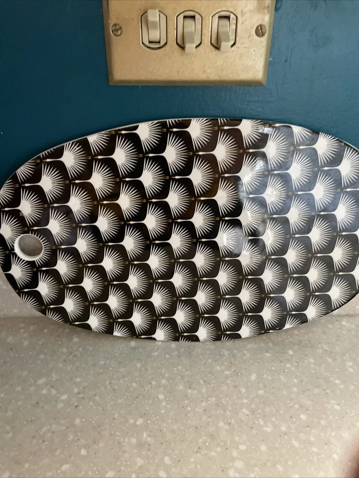 Сырная доска Trivet ар-деко фарфора летающие краны лебеди Fiesta черный белый ** - Изображение 2 из 2