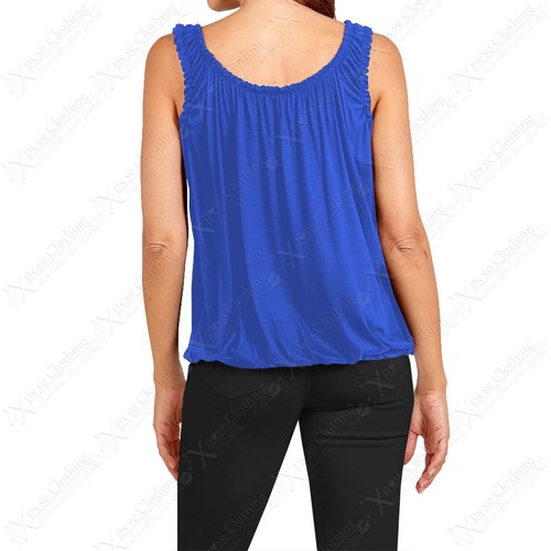 NEW LADIES JERSEY BUBBLE VEST WOMEN RUCHED STRETCH ELASTIC NECK HEM BALLOON TOP - Picture 23 of 44