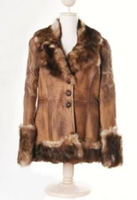 ARTICO Brown Leather Fur Jacket Shearling Embroidery Coat Size 6 Italy 42 NWT 3K