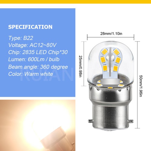 B22 2835 30 LED Bulb Chandelier Light Fireplace Light 12-80V 85-265V Warm White - Picture 9 of 10