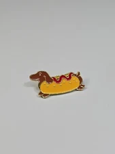 Hot Dog Lapel Pin Wiener Dog in a Bun w/ Ketchup
