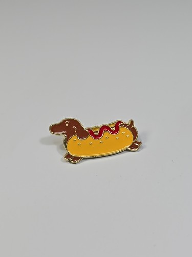 Hot Dog Lapel Pin Wiener Dog in a Bun w/ Ketchup