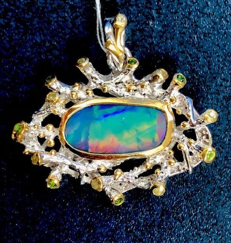 GIA RED HOT Harlequin Natural Opal Pendant Necklace Color-Shifting FLASHES VIDEO - Picture 7 of 19