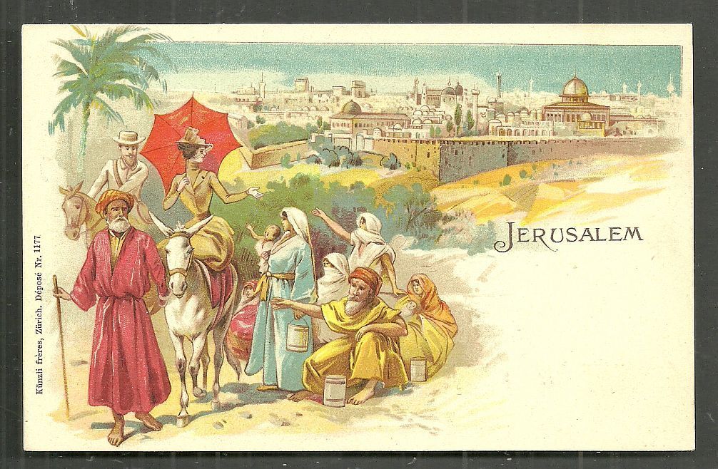 Jerusalem Tourists Beggars Mosque Israel Palestine 1898 Krajowa dostawa natychmiastowa