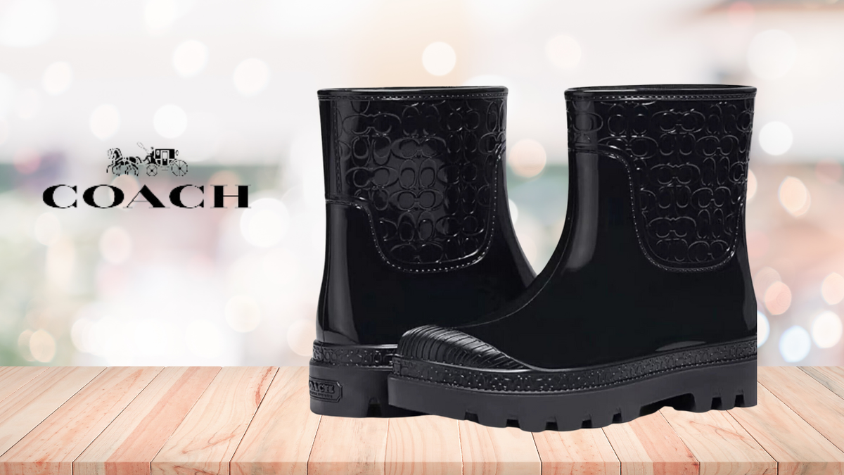 Coach Womens Size Millie Monogram Rubber Wellington Black Lug
