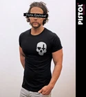 Pistol Boutique Men's Fitted Black Crew Neck CHEST SKULL HEART CROSS T-shirt