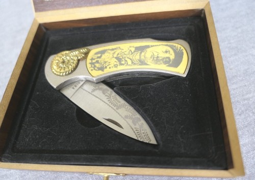 Native American Indian Chief Stainless Engraved Blade 3" Folding Pocket Knife - Picture 14 of 16