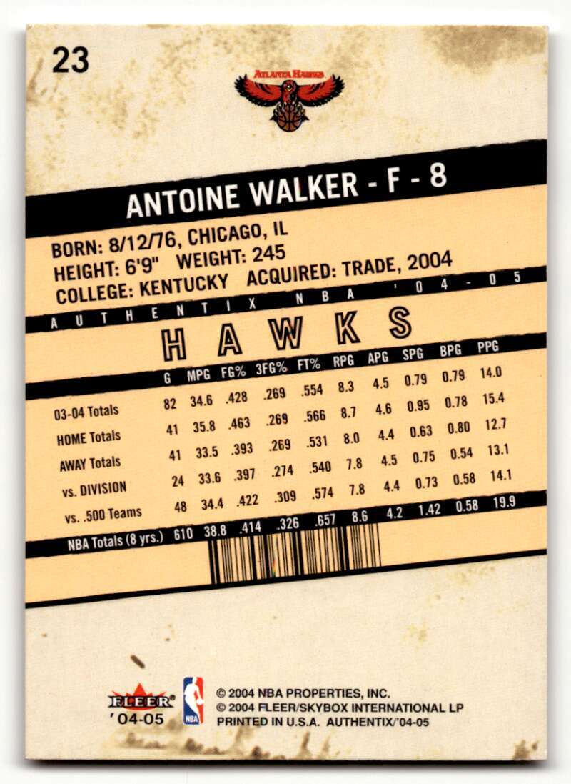2004 Fleer Authentix #23 Antoine Walker Atlanta Hawks Basketball