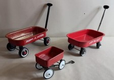 3x VINTAGE Little Red Racer, Radio Flyer Toy Doll Wagon WORKS PERFECTLY