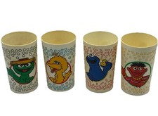4 Vintage 1989 Sesame Street Plastic Cup Jim Henson Oscar Big Bird Bert Cookie