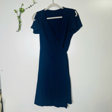 SHEIN Navy Blue Wrap Dress Flutter Split Short Sleeve