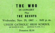 THE WHO Concert Ticket Union Catholic High School NJ 1967 6"x4" reprint