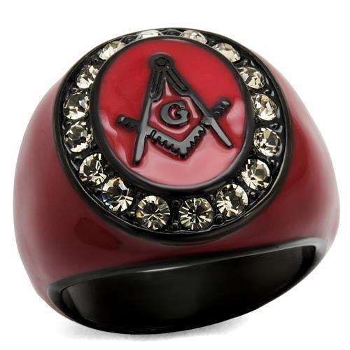 Mens masonic ring military signet cz red enamel stainless steel pinky - Picture 1 of 4