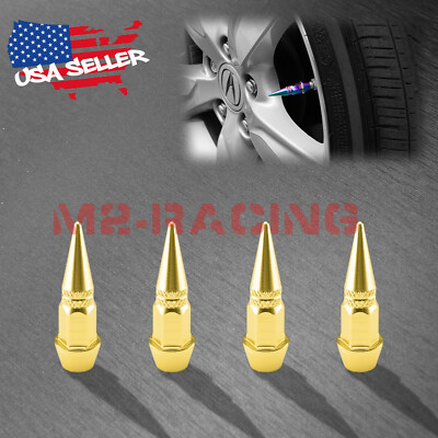 4pcs Gold Long Spike Valve Stem Caps Metal Thread Set For Wheel Tires TVC20