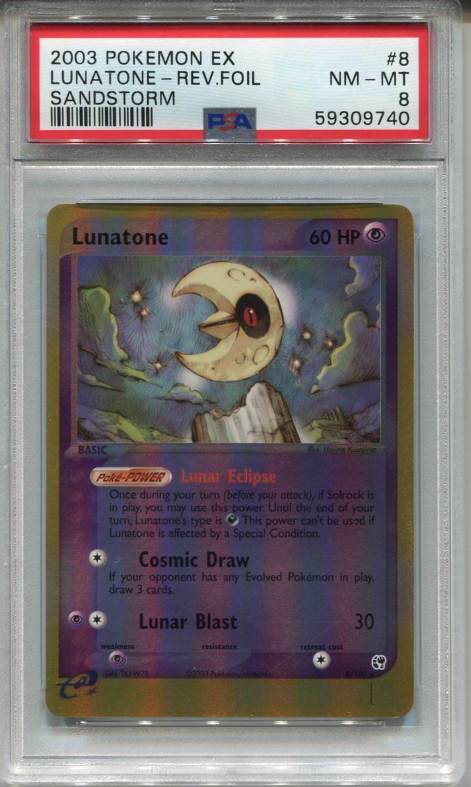 Pokemon Ex Sandstorm Reverse Foil Card #8 Lunatone PSA 8