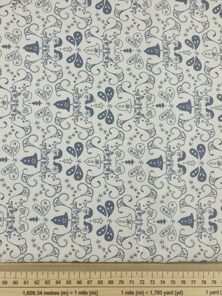 John Louden Printed 100% Cotton Calico Fabric Grey on Natural - per metre - Image 2 of 4