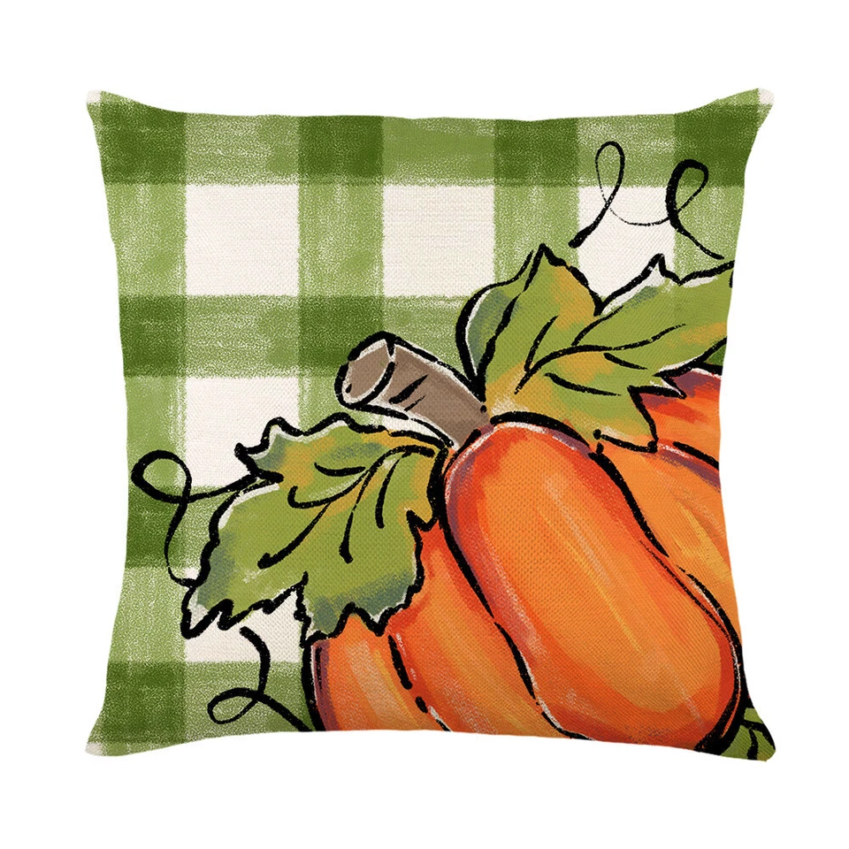 Fall Pillow Covers 18x18 Set of 4 Buffalo Plaid Pumpkin Maple Leaf Cushion Case - Image 3 of 4