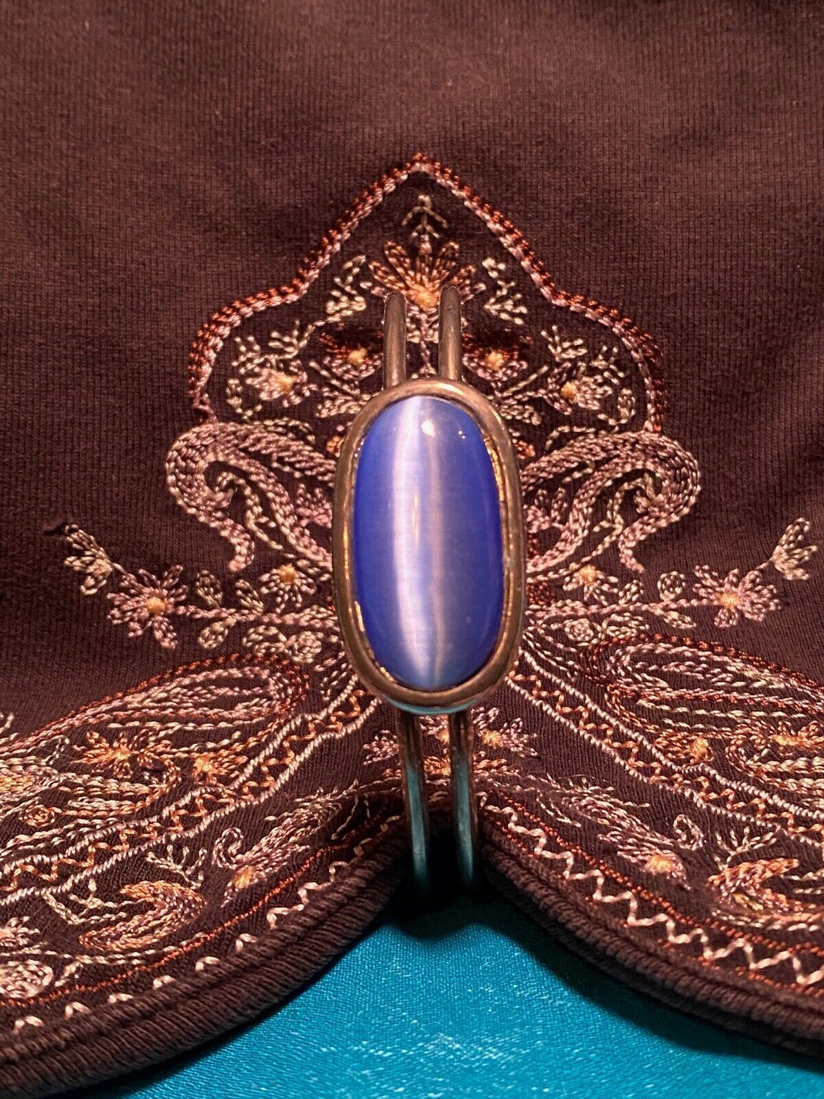 Chatoyant Blue Cuff Bracelet Single Stone Cats Eye