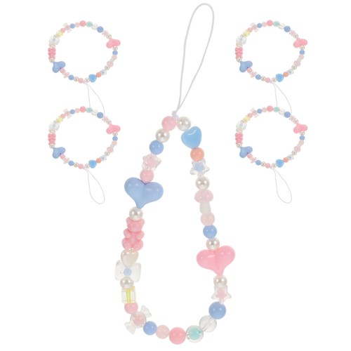 5 Pcs Mobile Phone Lanyard Set Charms Beaded Strap Hanging Wrist