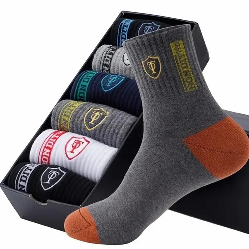 5 pares de calcetines deportivos de algodón absorbentes de sudor bordados con escudo para hombre talla 9-11 - Imagen 2 de 6
