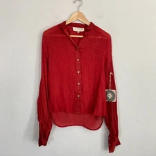 La Fuori Silk Top Women Size Small Red Long Sleeve Button Down New