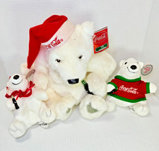 Lot of 3 Coca-Cola Polar Bear Plush Toys Vintage 1998 Collectibles