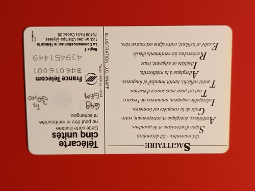 TELECARTE / PHONECARD France - SAGITTAIRE - 5U Gn48 - 06/94 - Imagen 2 de 2