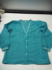 CREST Scrub Top Teal Snap Front Long Sleeve Size Medium