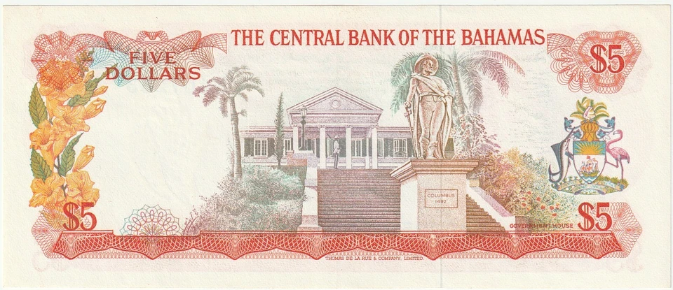 Billete de 5 dólares de las Islas Bahamas 1974 buena opción sobre sin circular P#37-B Foto 2 de 2