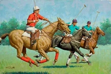 ARTHUR SARNOFF Poster or Rolled Canvas Print "Racing for the Ball" Horse Racing