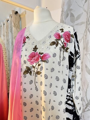 2 teiliger Marken Khadi Agha Noor Anzug Seide rosa gebraucht 