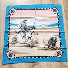 Vtg NOS Native American Hunter Southwest Bandana Handkerchief Springs Teal Pink