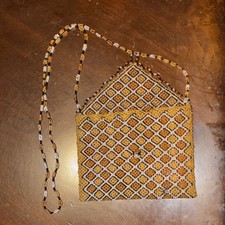 Vintage Beaded Evening Bag Geometric Gold Brown Silver Special Occasion Purse