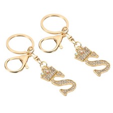 2Pcs Initial Letter Keychain Letter S Crown Design Charm Gold Tone