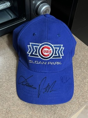 Jordan Spieth, Patrick Reed, Chris Berman (?) Signed Chicago Cubs Sloan Park Hat