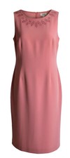 Talbots Sheath Dress Women 12 Pink 100% Silk Eyelet Floral Neck Lined Sleeveless