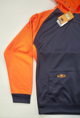Arborwear Felpa con Cappuccio XL Tech Singolo Spessore Henley Nero Neon Arancione Pullover in Pile - Foto 4 di 9