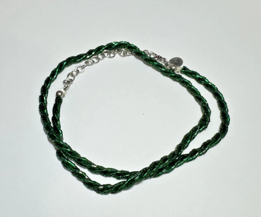 复古 Nolan Miller 绿色玻璃双扭转管珠 19.5 英寸项链 — 第 2/4 张图片