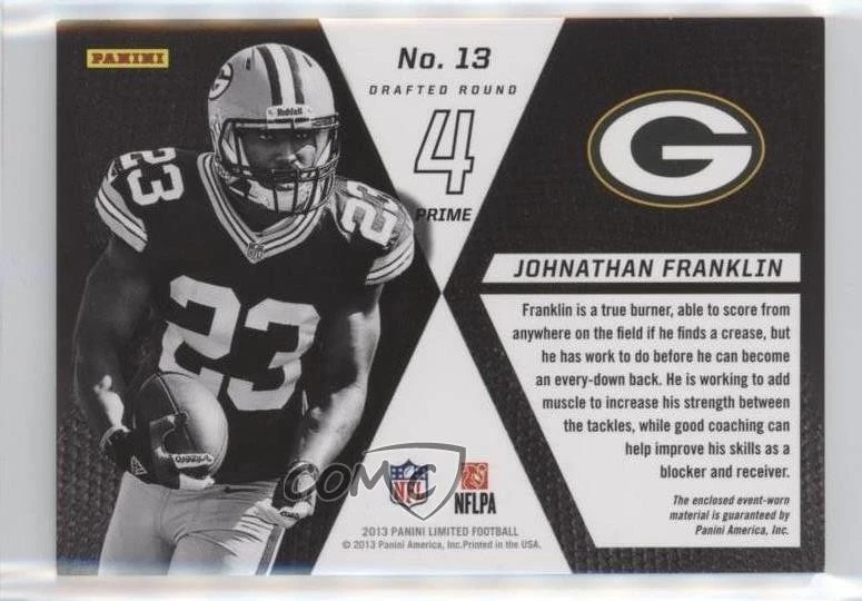 2013 Panini Limited Rookie Jumbo Jerseys Logo Prime /99 Johnathan Franklin RC - Image 2 of 2