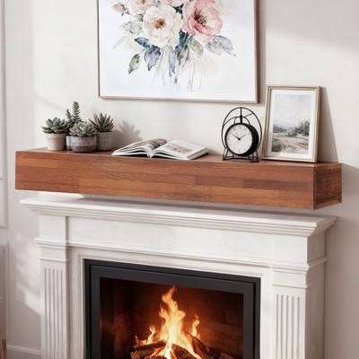 Rustic Wooden Mantelpiece Wall-Mounted with Floating Shelf
