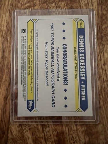 2022 TOPPS 1987 # 87BE-DE DENNIS ECKERSLEY AUTO AUTOGRAPH Oakland Athletics - Bild 5 von 7