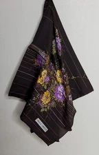 Lovely Vintage Olga Greco 30"x30" Square Scarf Purple Yellow Flowers Fall Colors
