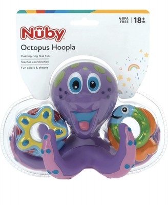 Nuby Floating Purple Octopus Toy With 3 Hoopla Rings - Baby Bath Toy