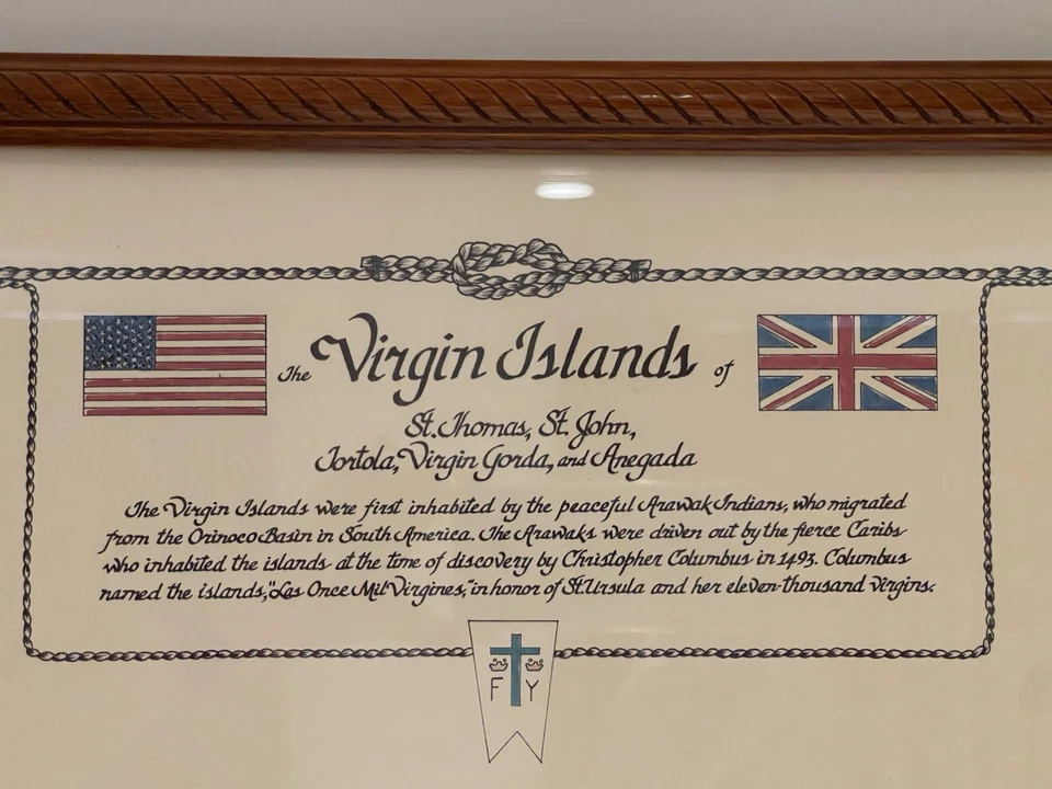 "Mapa náutico Kay Amend 1990 Islas Vírgenes - Arte enmarcado vintage 20"" x 26,5""" Foto 3 de 4