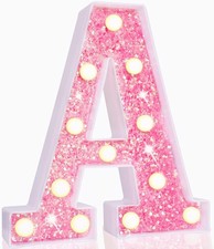 LED Marquee Letter Lights, Light up Pink Letters Glitter Alphabet Letter Sign