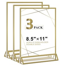Acrylic Sign Holder 8.5 x 11 Inch - 3 Pack Gold Picture Frame Vertical Double...