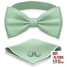 Men's Bow Ties with Handkerchief  Cufflinks Pre L - adults 24 Deep Sage