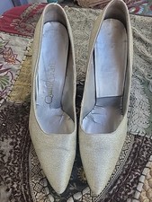 1960s Silver Qualitycraft Stiletto Metallic Lam Heel Glam Pumps Heels 7 1/2