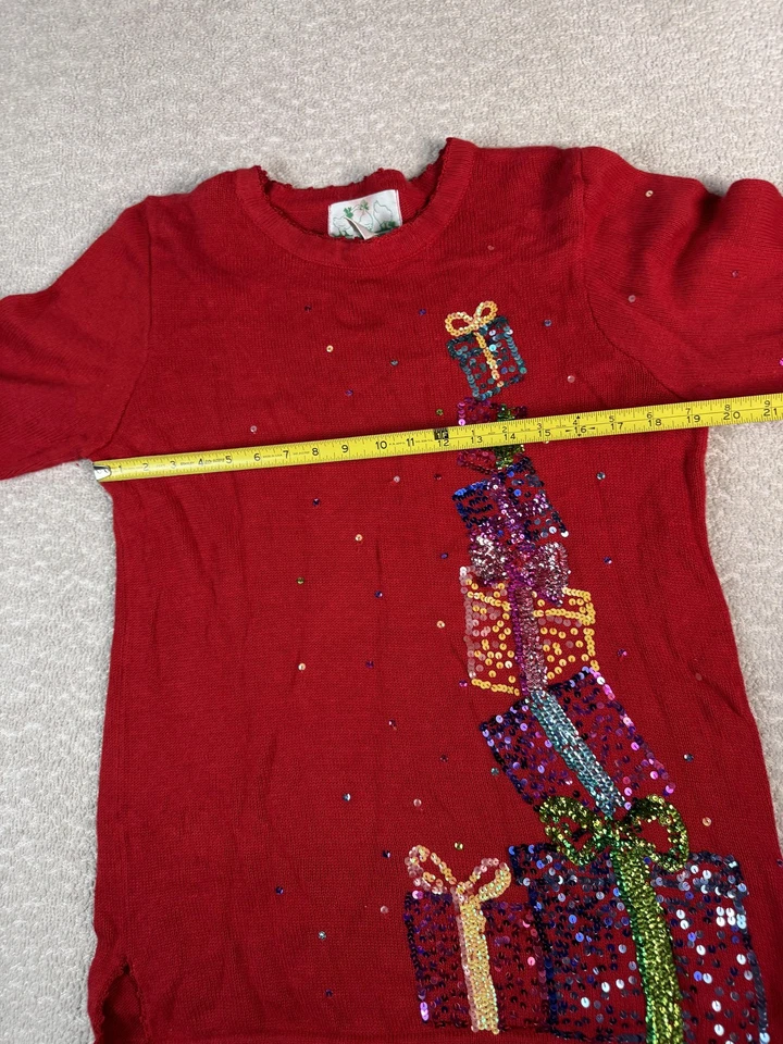 Quacker Factory Sweater Womens Medium Red Sequin Ugly Christmas Presents Top - Image 4 of 4